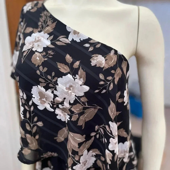 LUCKY BRAND ONE SHOULDER FLORAL MINI DRESS SIZE M BLACK/MULTI - Picture 9 of 15